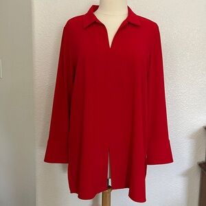 Chico’s Women's Red Long Sleeve Tunic Blouse Top Gold Chain Trim Size 12/14 NWOT